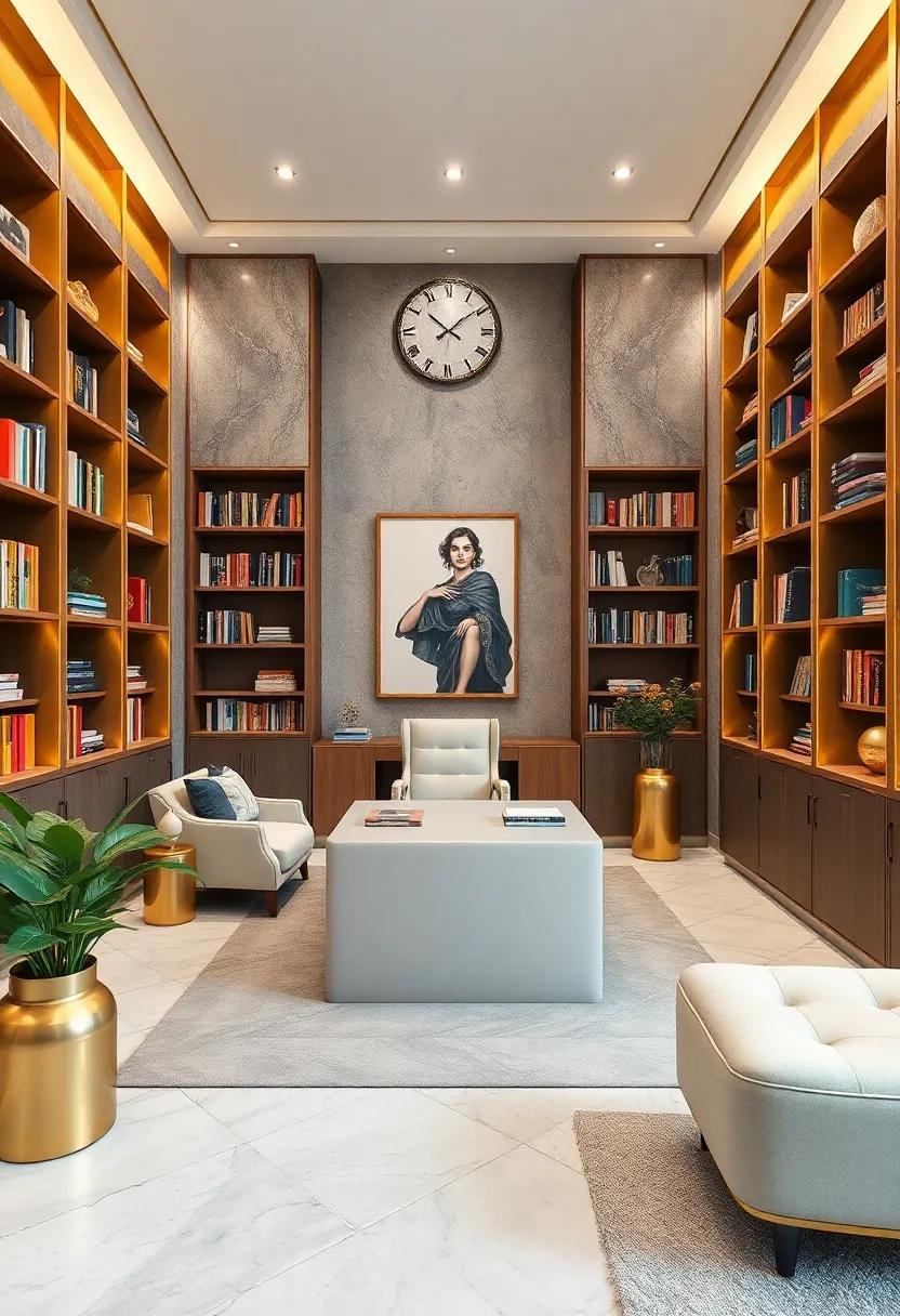 glamorous ⁣Bookcases: Install tall bookcases with gold hardware, allowing you to organize your ‌books while showcasing your sophisticated taste