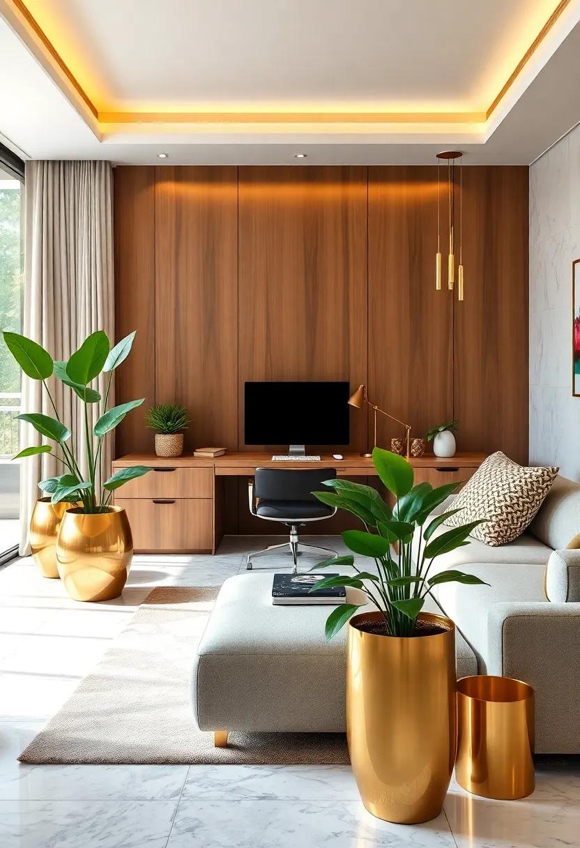 Refined Greenery: Add potted plants with gold planter pots that bring life ⁣and vibrancy to your office, enhancing both aesthetics and ⁢air quality