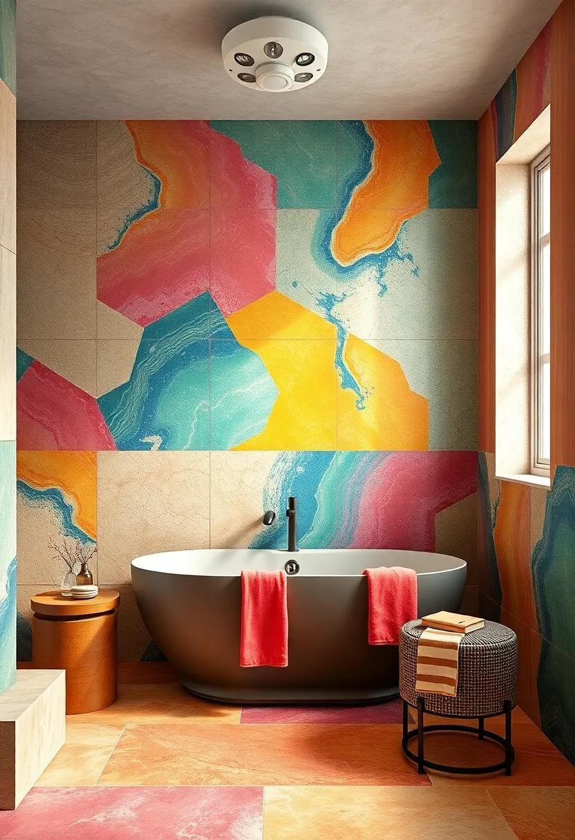 Dive into a world of color with a psychedelic tile design that makes a striking statement, transporting you ⁢to ⁣a kaleidoscopic paradise every time ‌you step inside