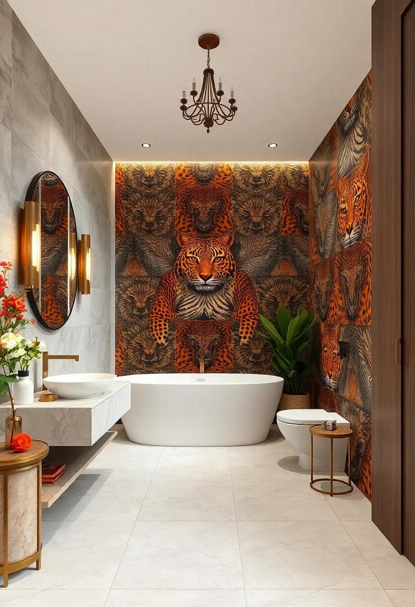 Reveal the⁤ unexpected through bathroom walls clad in bold ​animal motifs, seamlessly blending elegance and whimsy in a ‍true celebration ⁣of maximalism