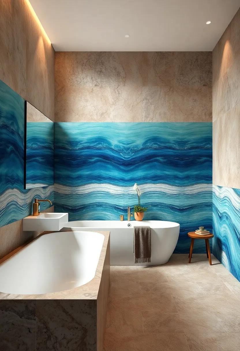 Make waves with a stunning gradient tile installation that ‍seamlessly transitions from deep ocean blues to bright aquamarines, evoking a sense of⁣ calm and ⁢vitality