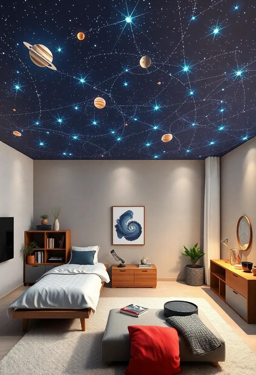 Celestial Ceiling:⁢ Transform the ceiling into a starry night sky⁣ with glow-in-the-dark stars and ‍planets ⁢for a cosmic feel that sparks dream-filled​ exploration