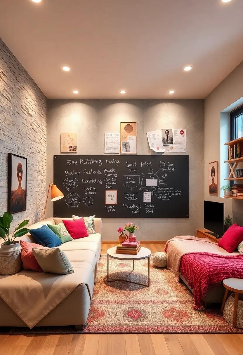 Interactive Wall: Use chalkboard paint​ or a whiteboard​ area for ‍doodling and notes, fostering a‌ sense of shared creativity⁤ and communication