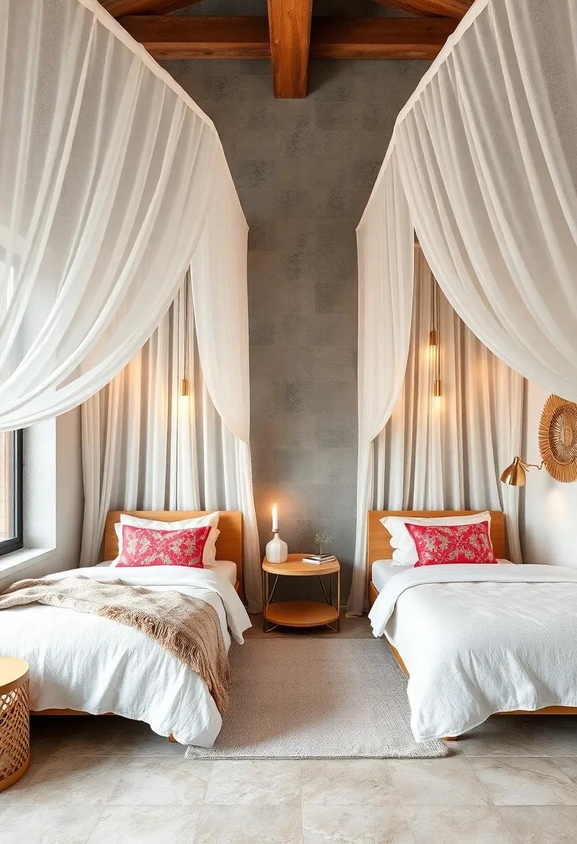 Dreamy Canopy: Add a whimsical touch with a‍ canopy over the beds, crafting an enchanting​ atmosphere that‍ promotes relaxation ⁣and sleep