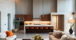 27 Stunning Open Concept Living Room-Kitchens with Eye-Catching Statement Lighting