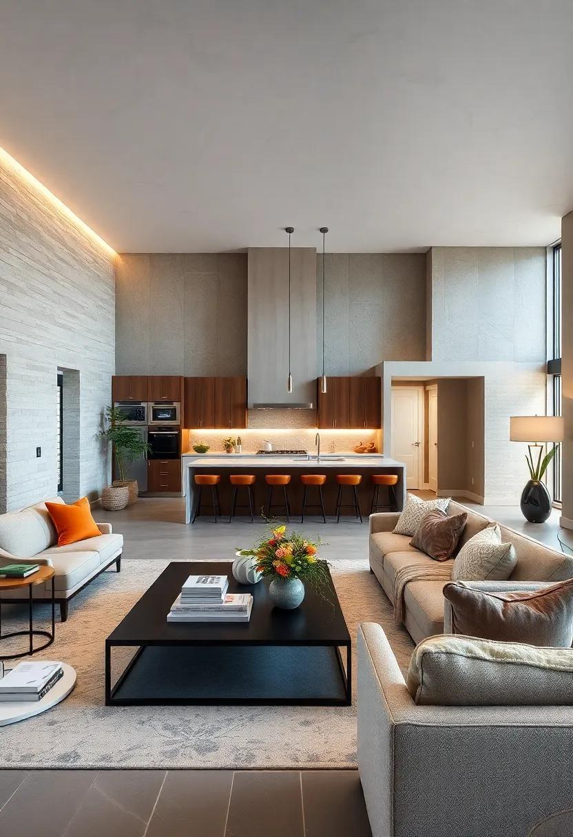 27 Stunning Open Concept Living Room-Kitchens with Eye-Catching Statement Lighting