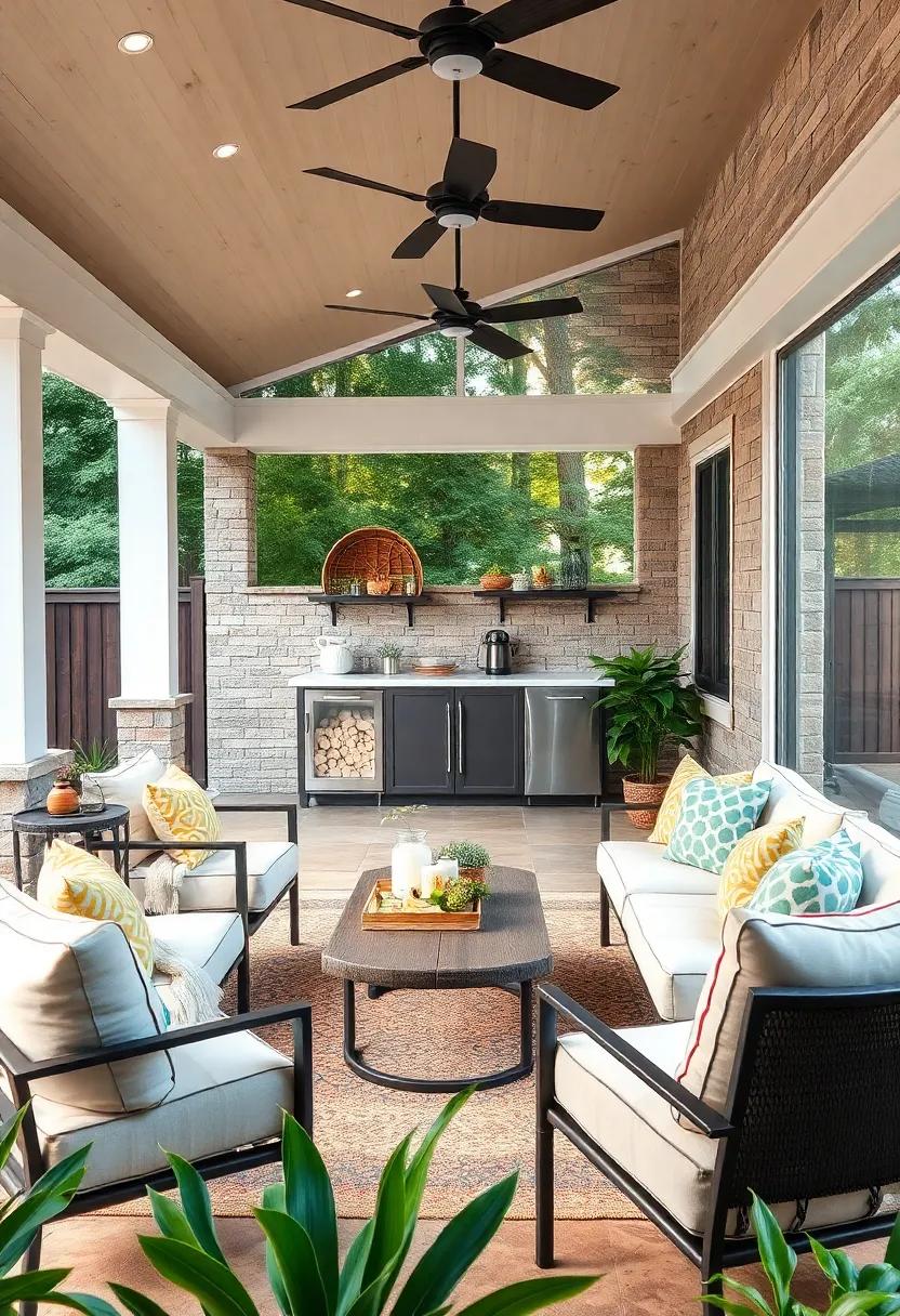 Functional Outdoor Kitchenette:​ Integrate a small bar or kitchenette with a mini-fridge and sink for easy entertaining