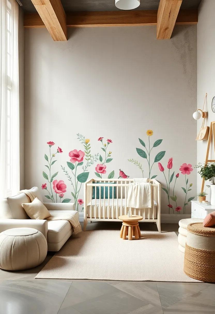 Botanical Wall Decals: Easily peel and stick botanical decals that can be rearranged as your child grows, allowing for a dynamic floral aesthetic