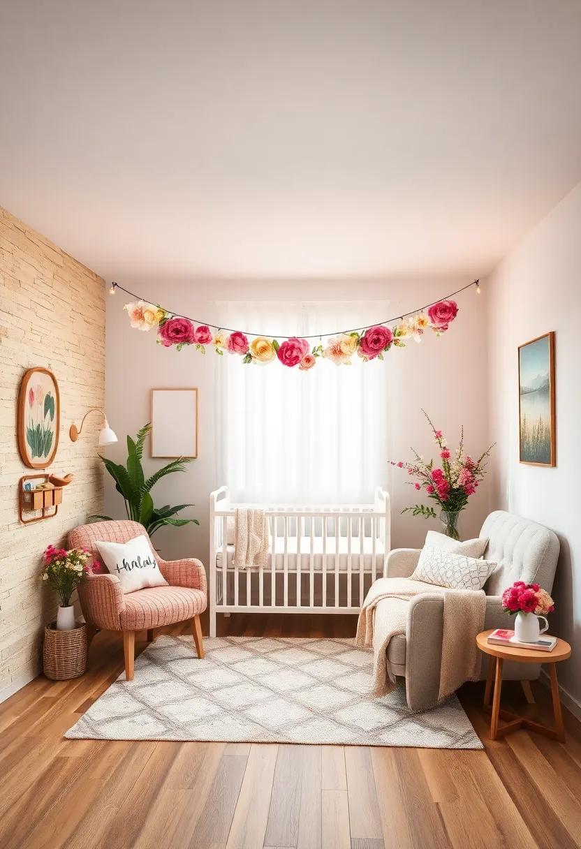 Elegant Floral Bunting: Hang floral bunting across the room to celebrate your⁢ baby's‍ arrival and to⁤ add an extra pop of color ⁢and charm