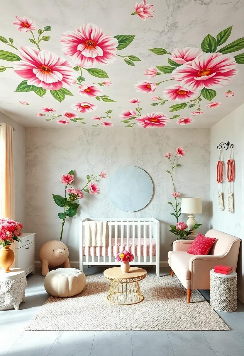 Flower Ceiling Stencils: Get creative by stenciling flowers onto the ceiling, making the‌ room feel like an enchanting garden overhead