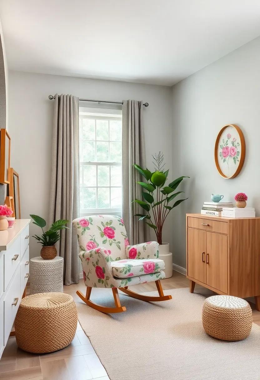 Flower-Print Nursery Chair: Choose a cozy rocking chair or nursing chair upholstered in floral prints⁢ to become a focal point while ​providing ⁤comfort during feedings