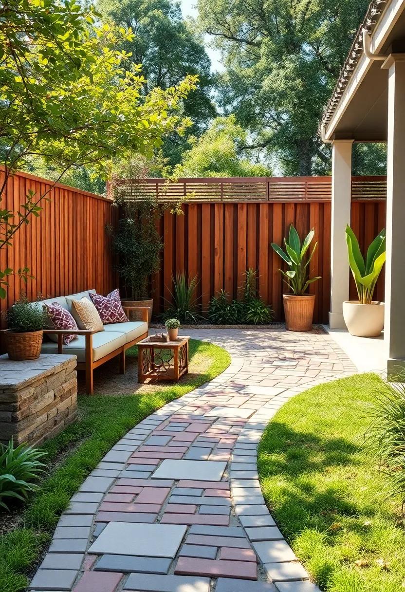 Curved Brick Paths: Incorporate gently curving brick pathways that offer a sense of flow and guide the eye through lush landscapes