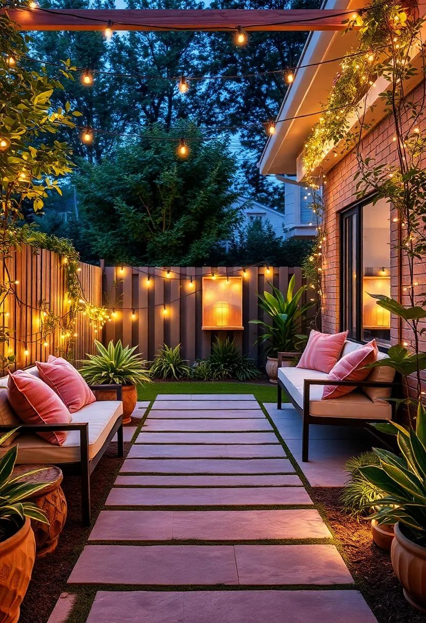 Fanciful Fairy Lights: Illuminate your pathways with charming fairy lights entwined along fences or nestled in greenery for enchanting evening strolls