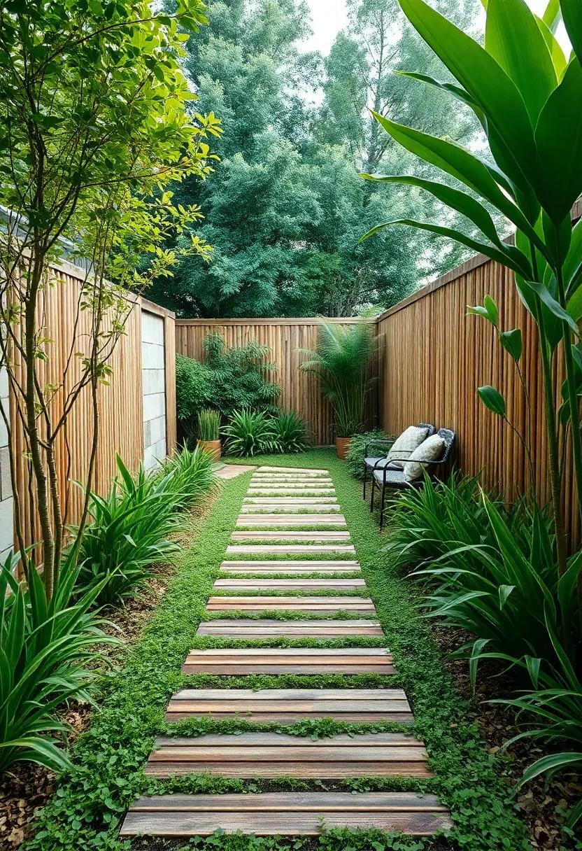 Sustainable Bamboo Walkways: Choose eco-friendly bamboo boards for a modern yet organic path that complements sustainable garden designs
