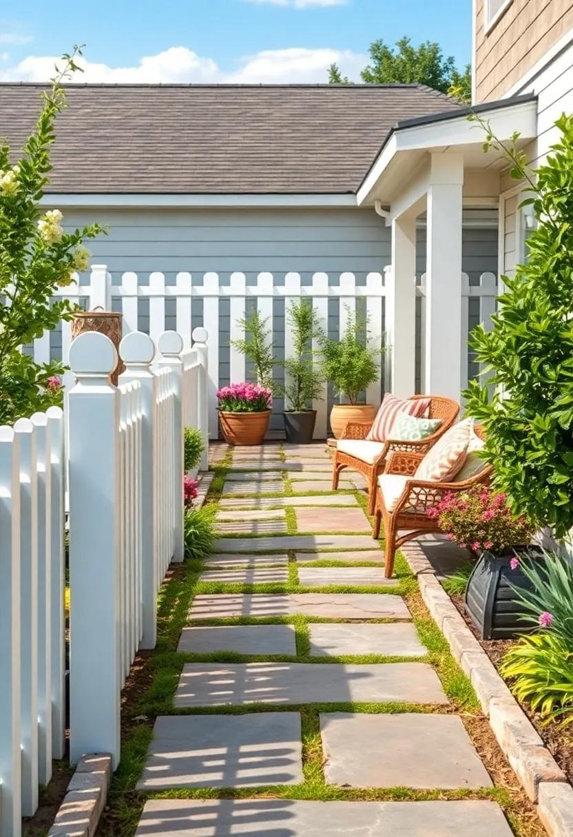 White Picket Fences: Evoke classic Americana with a timeless white picket fence that beautifully outlines floral beds and vegetable gardens