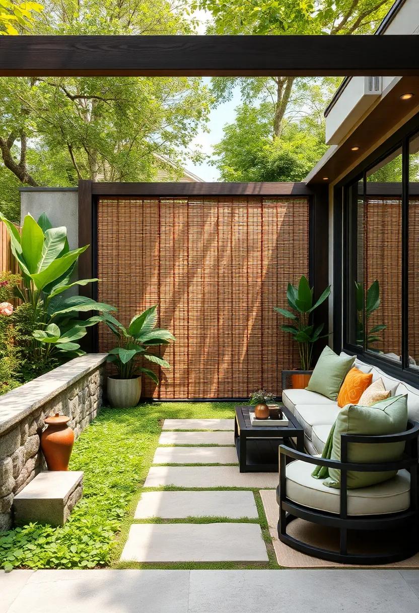 Zen-Inspired Bamboo Screens: Use bamboo screens to establish quiet zones within your outdoor space, fostering relaxation and meditation