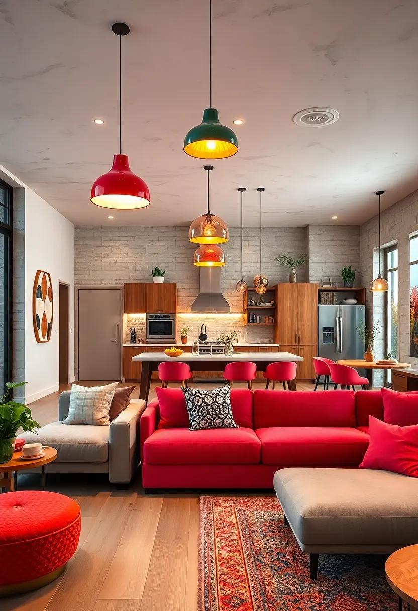 Fun & Funky: A playful mix of colors and styles energizes this dynamic open ⁢concept, where⁢ quirky, vibrant pendant lights dance above the playful‌ decor, ⁤inspiring creativity and fun