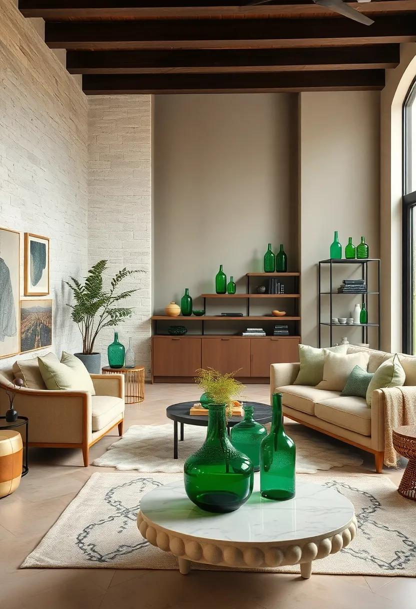 Vintage Green Glassware: ⁤Display vintage green ‍glass accessories on shelves or coffee tables to add character and a touch of nostalgia