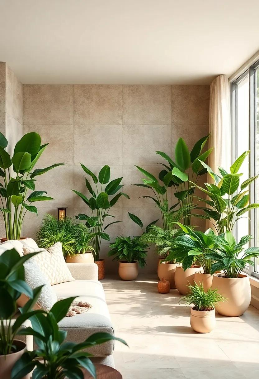 Lush Indoor Plants: Incorporate a variety of indoor plants in⁢ beige pots to add a touch of life⁤ and‌ freshness to‍ your tranquil ​retreat