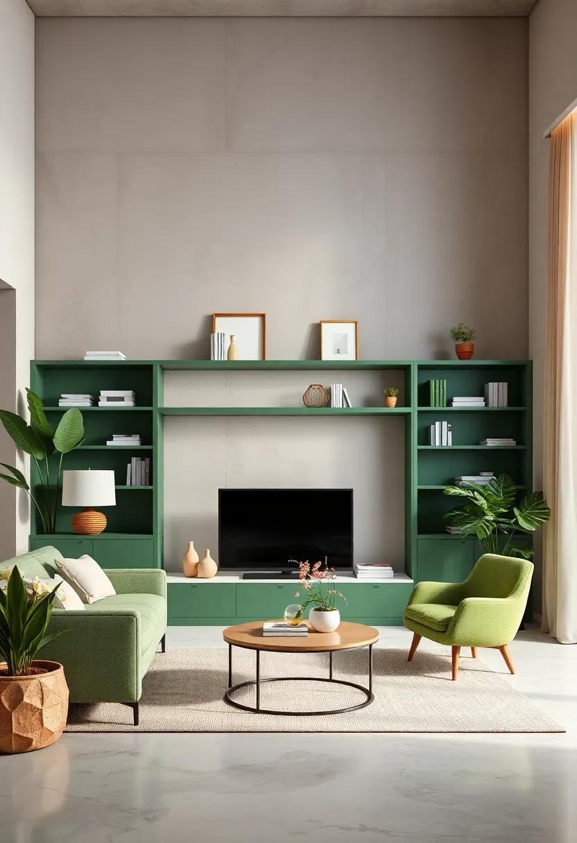 Customized Green​ Shelving:⁤ Install built-in shelving painted ​in ⁢a soft green to ⁣elegantly display ‌books‌ and decor against a neutral backdrop