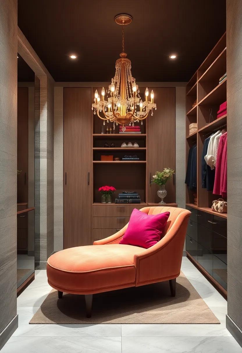 Glamorous‌ Visuals:⁢ Featuring a velvet chaise ‌lounge and an intricate‍ chandelier,⁤ this closet isn’t⁢ just for storage—it's⁢ a ⁢glamorous space ⁣that amplifies your ‍style