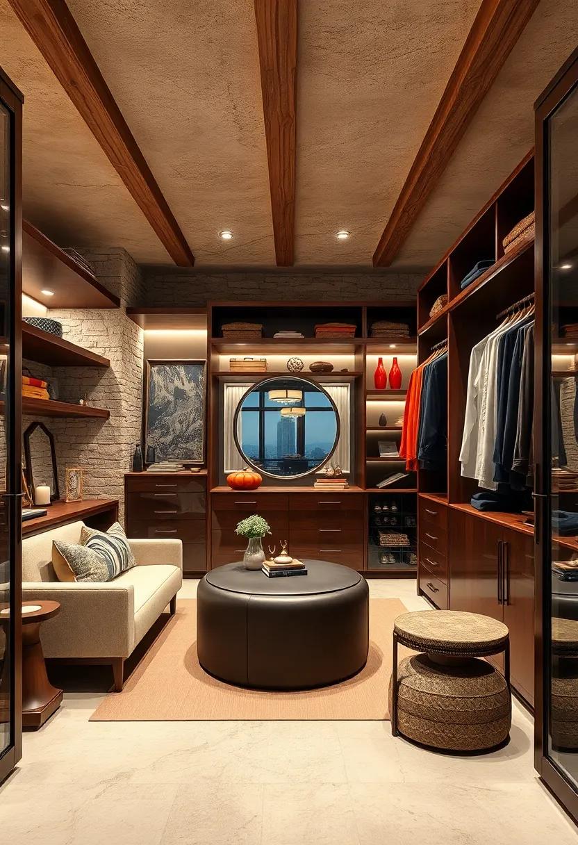 Rustic Elegance:⁢ Wood-beamed ceilings and vintage accent pieces transform⁢ this walk-in closet‌ into a cozy retreat,​ melding rustic charm with upscale style