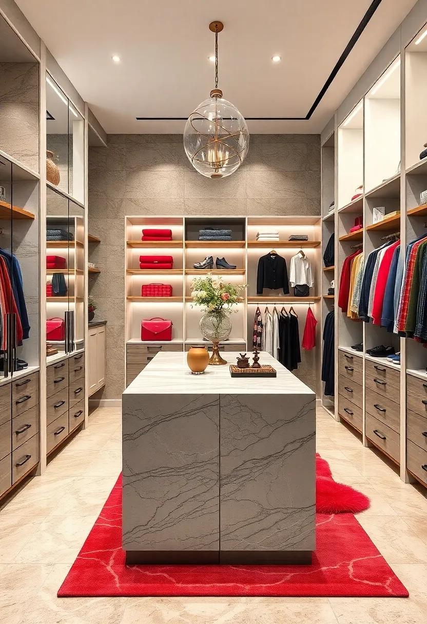 Fashion Island: A central island with a dramatic countertop becomes the ⁣focal ⁤point ⁣of this spacious walk-in, ideal for styling outfits ⁣and‍ showcasing accessories