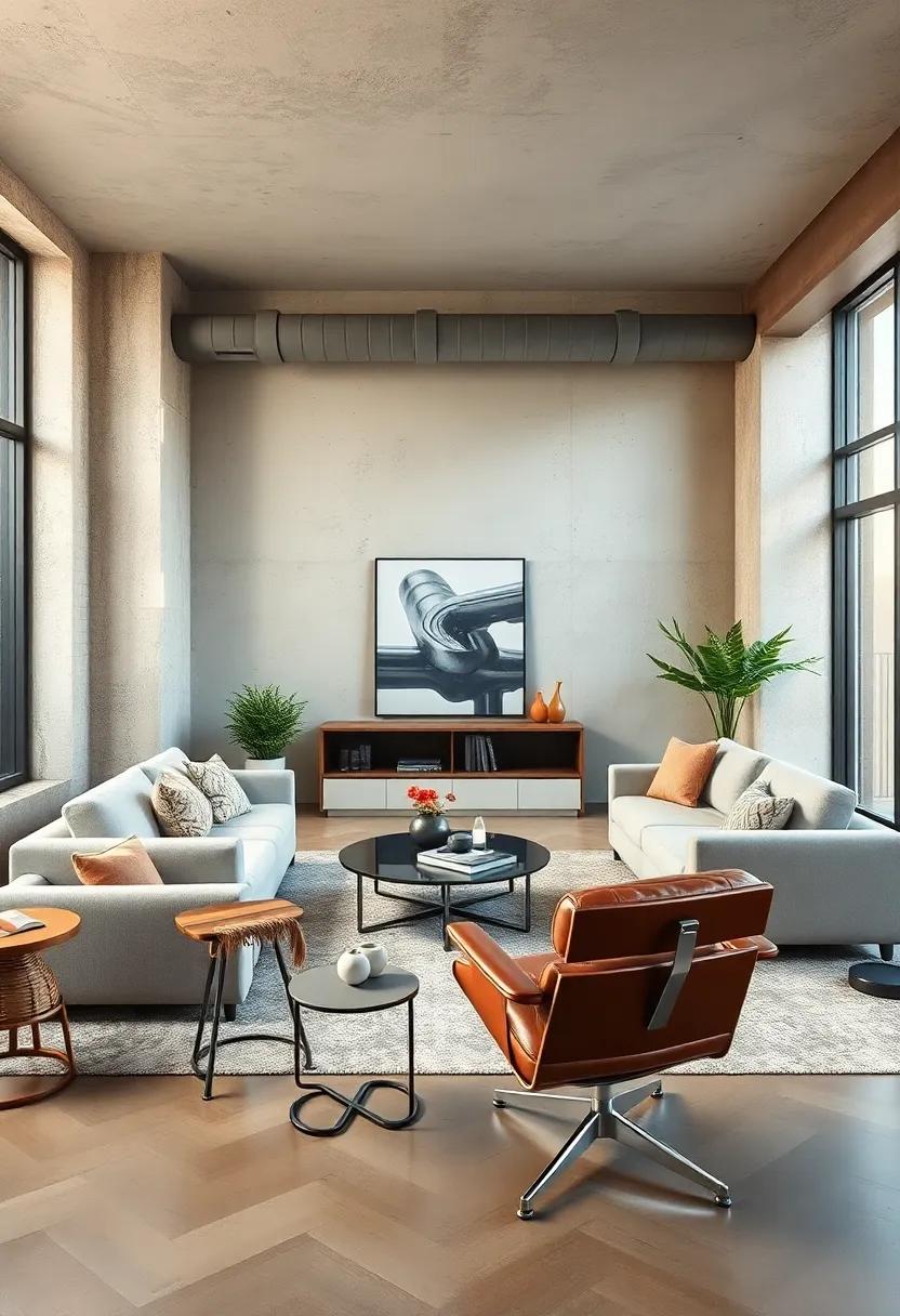 Urban Chic: ⁢A loft-style living room where stainless steel accents meet smooth leather Eames chairs, embodying the perfect blend of contemporary and classic design