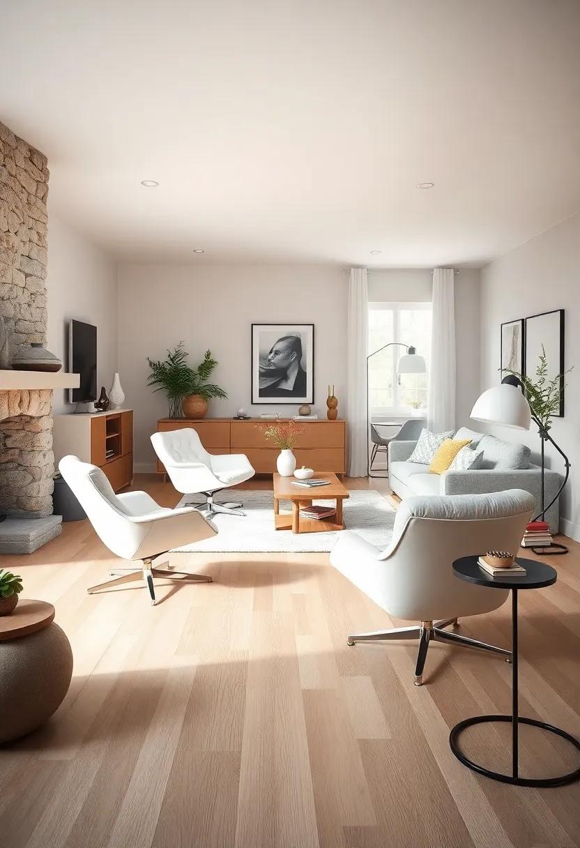 Scandinavian Simplicity: A ⁣serene‍ living area that‌ showcases⁤ white Eames ⁣chairs set‌ against light wood floors, emphasizing minimal design and calm aesthetics