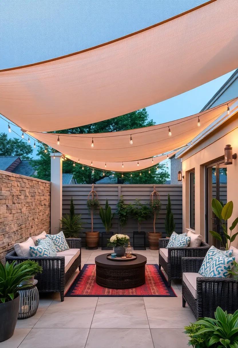 Lighting Integration:⁢ Suspend ⁢fairy lights or lanterns‍ beneath the ⁣shade sails to create‌ a magical evening atmosphere while enjoying the benefits of shade during the day