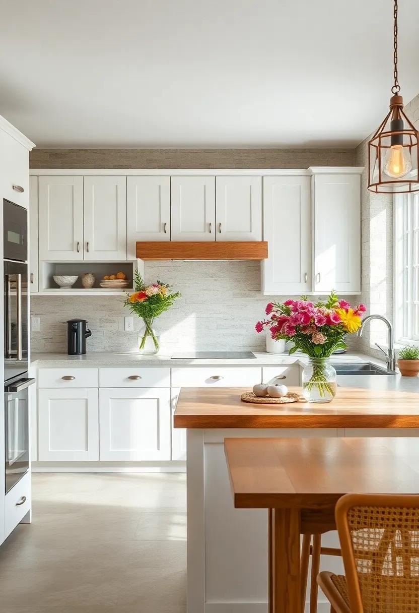 Brighten with Flowers: Place fresh‌ flowers or simple greenery in jars on countertops⁣ to enhance the space's charm