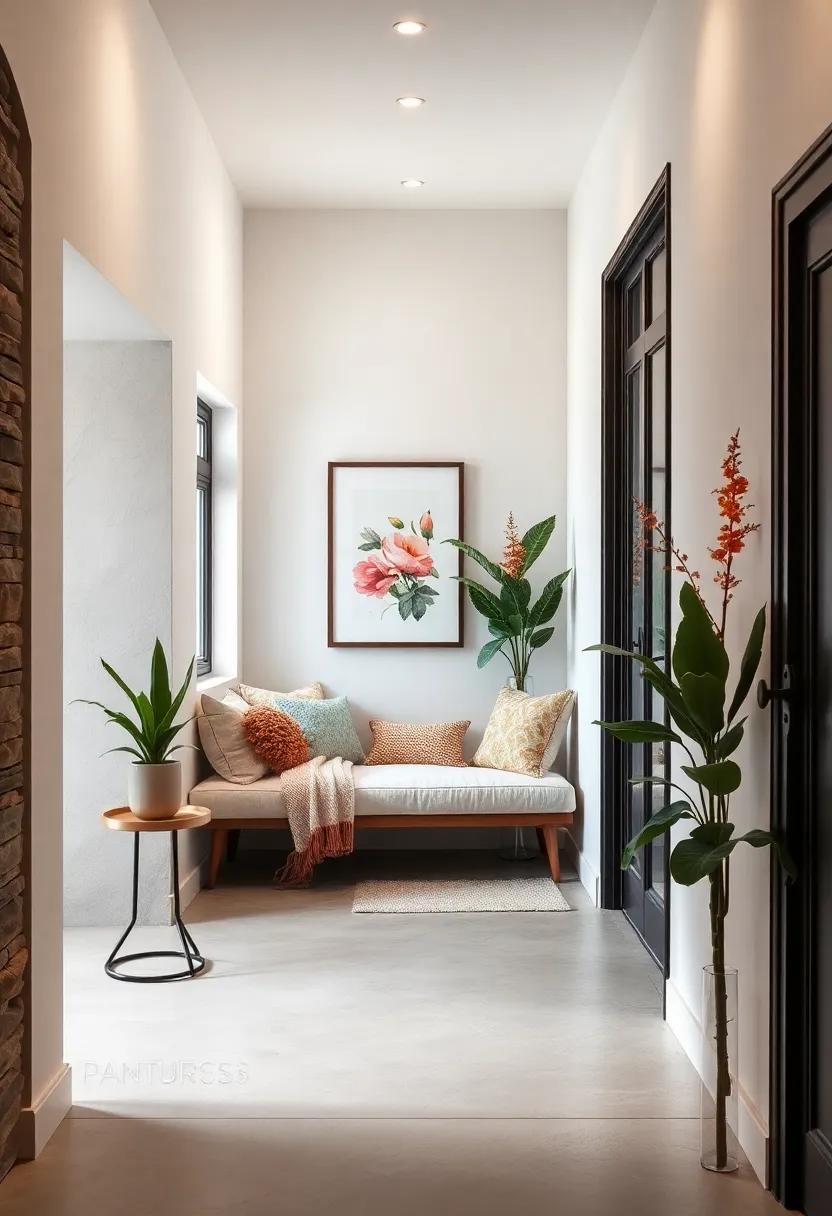 Compact Sunroom Bench: If your hallway has a window, consider a compact sunroom-style bench that invites natural light and warmth