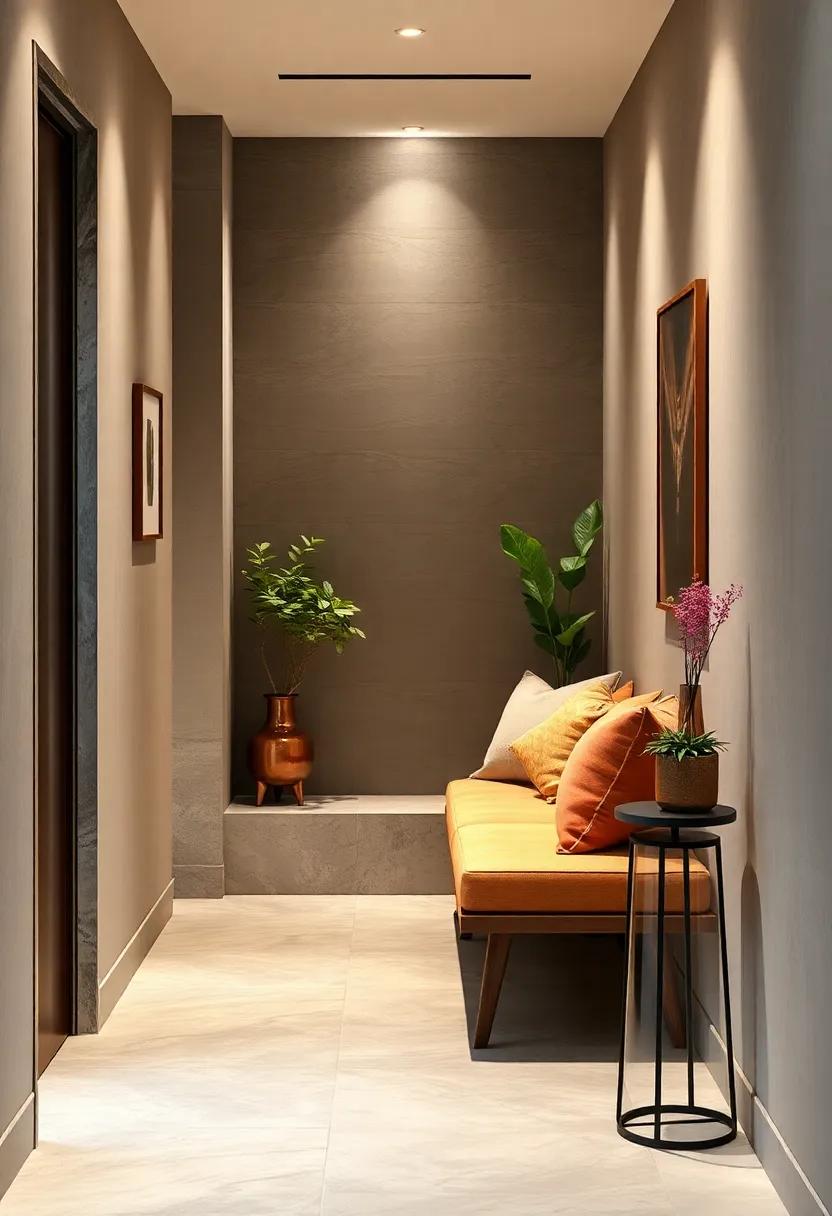 Custom-Made Bench with Cushions: Commission a custom bench with comfortable cushions designed to fit your exact hallway dimensions for maximal efficiency