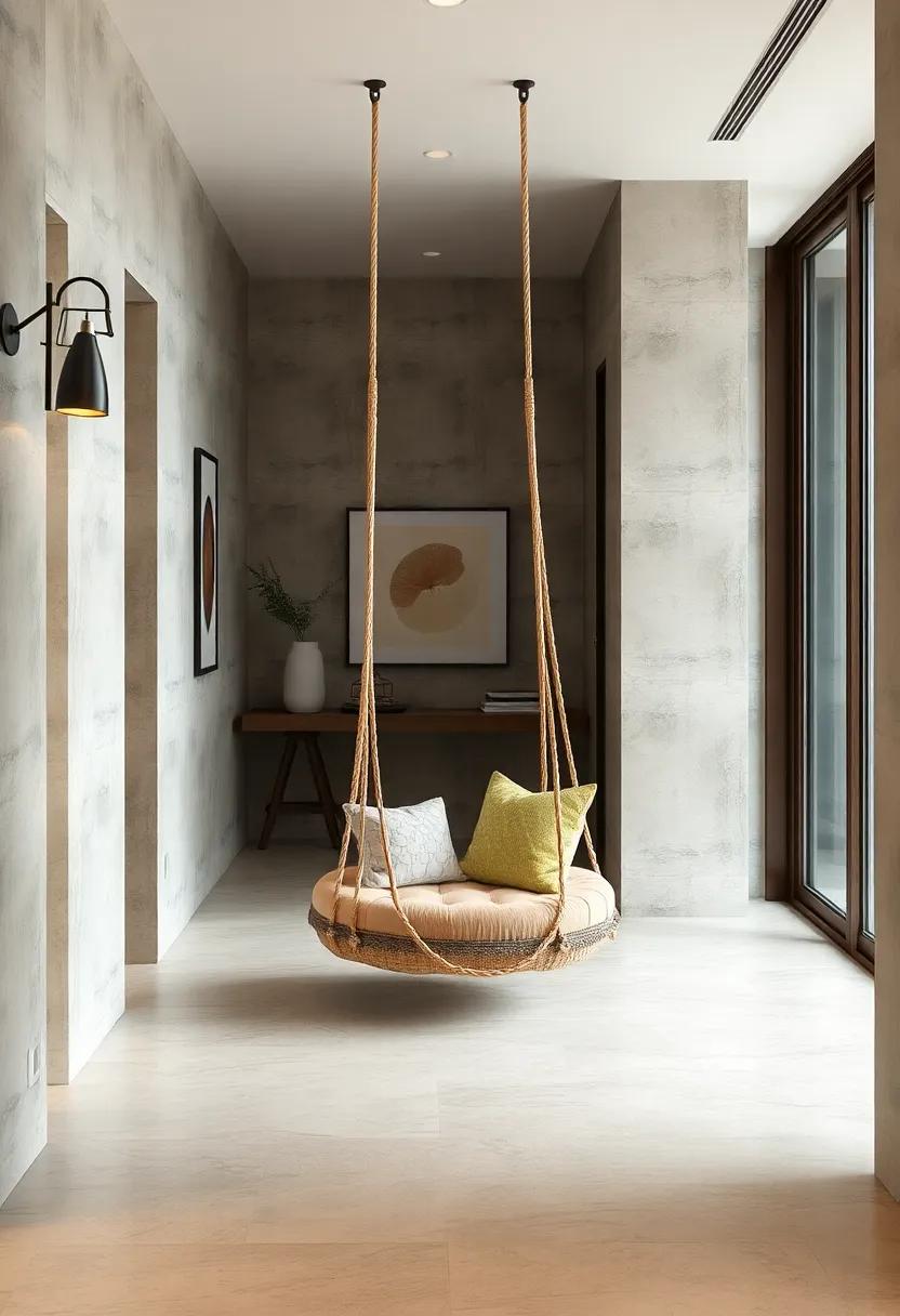 hanging Rope Seat: Install a trendy hanging rope seat that swings gently, providing a playful and unique alternative to traditional seating