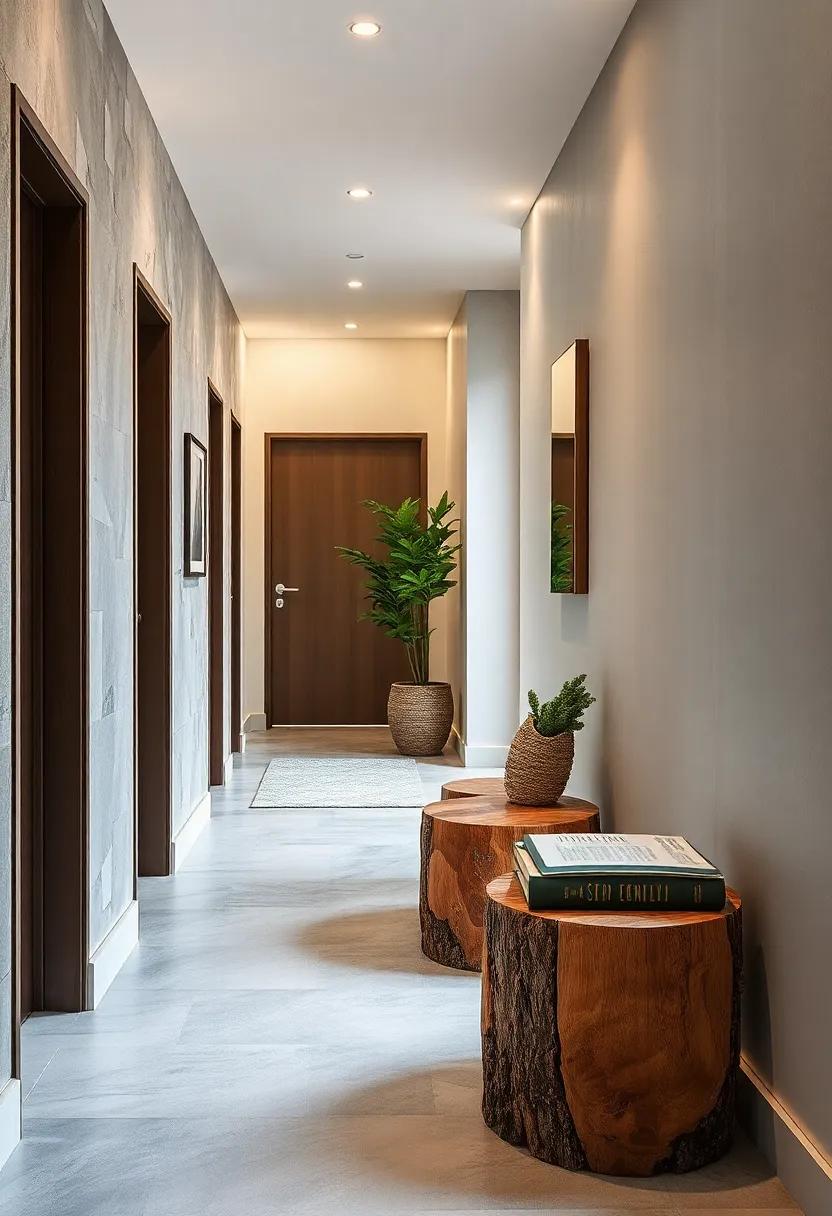 Nature-Inspired Tree Stump Seats: Use natural tree stumps as quirky, rustic seating solutions that bring an organic feel to your hallway