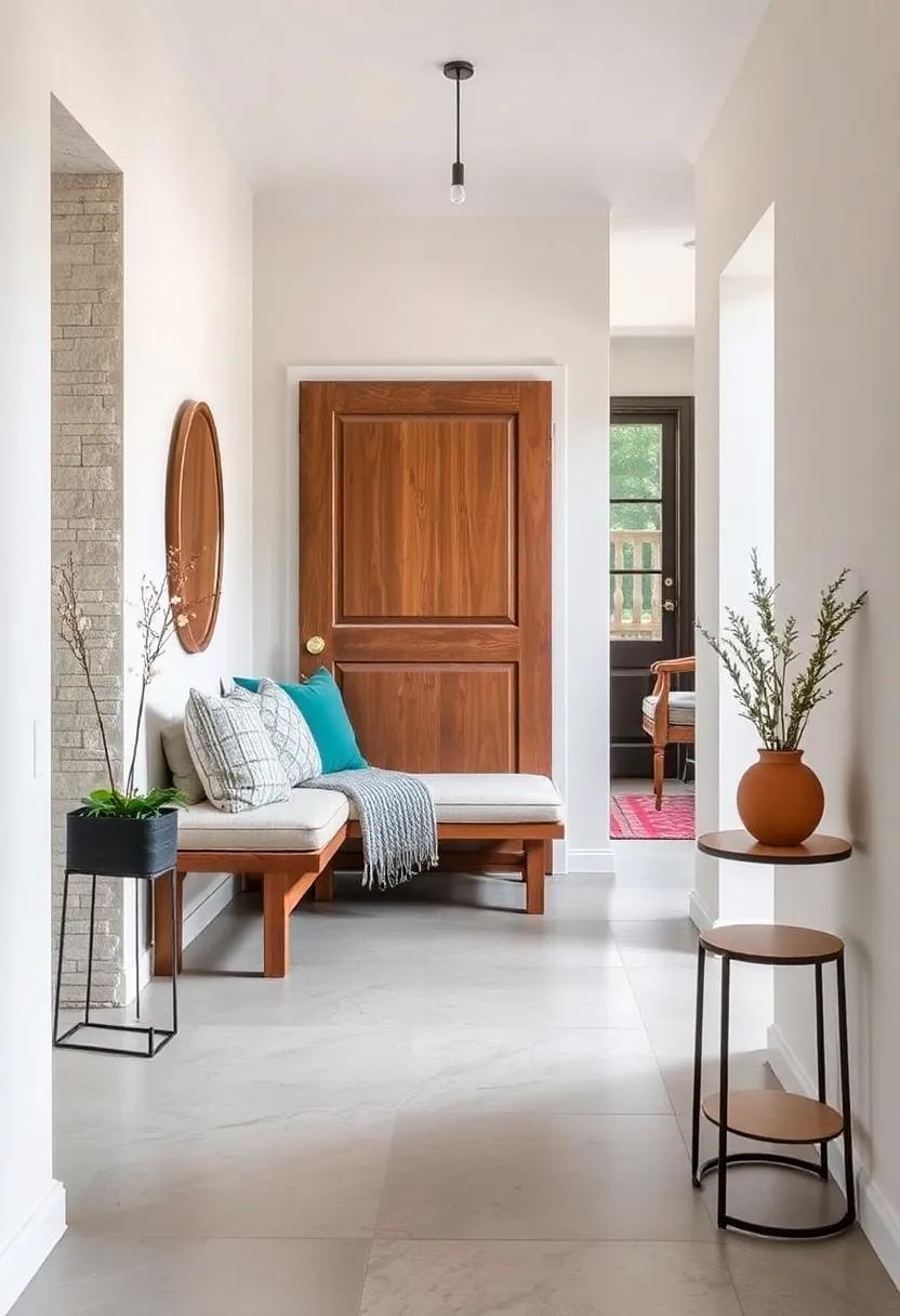 Repurposed Door Bench: Upcycle an old door by mounting it on brackets to create a rustic bench that adds character to your hallway