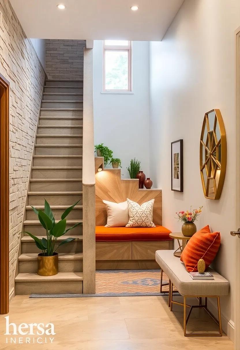 Staircase Seating Nook: Transform a section of your staircase into a cozy reading nook with built-in seating, combining style with functionality