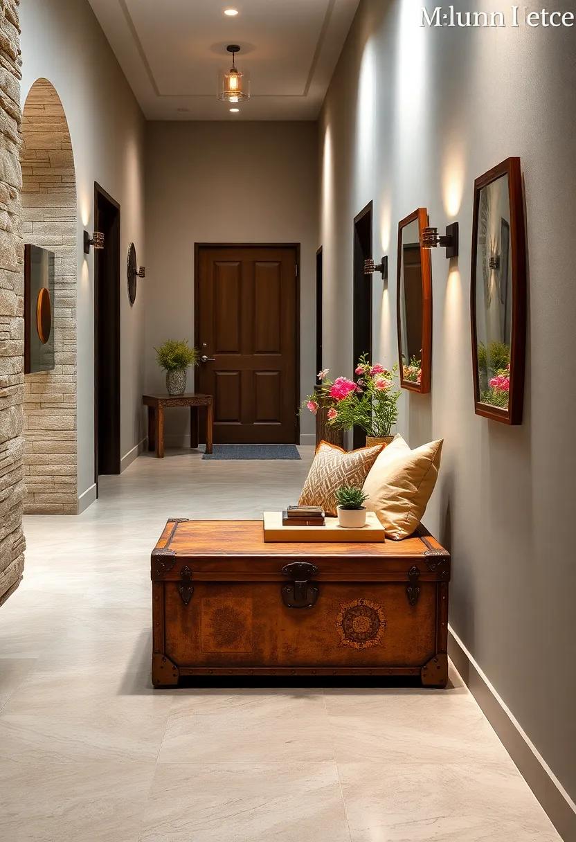 Vintage Trunk: Use a vintage trunk as a charming seating option and storage unit, providing a nostalgic touch to your entryway