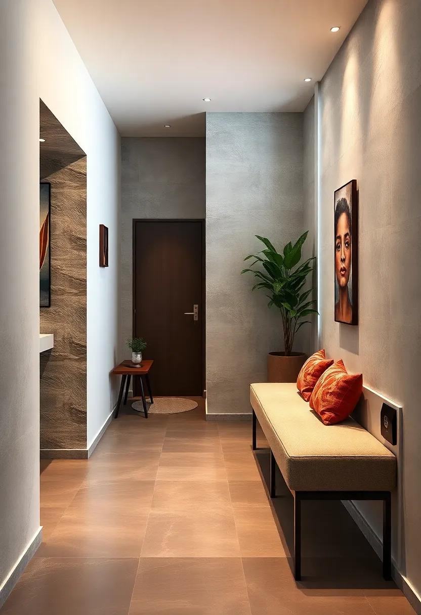 Wall-Mounted Folding Bench: Maximize floor space by installing a sleek wall-mounted bench that folds up when not in use for a modern touch