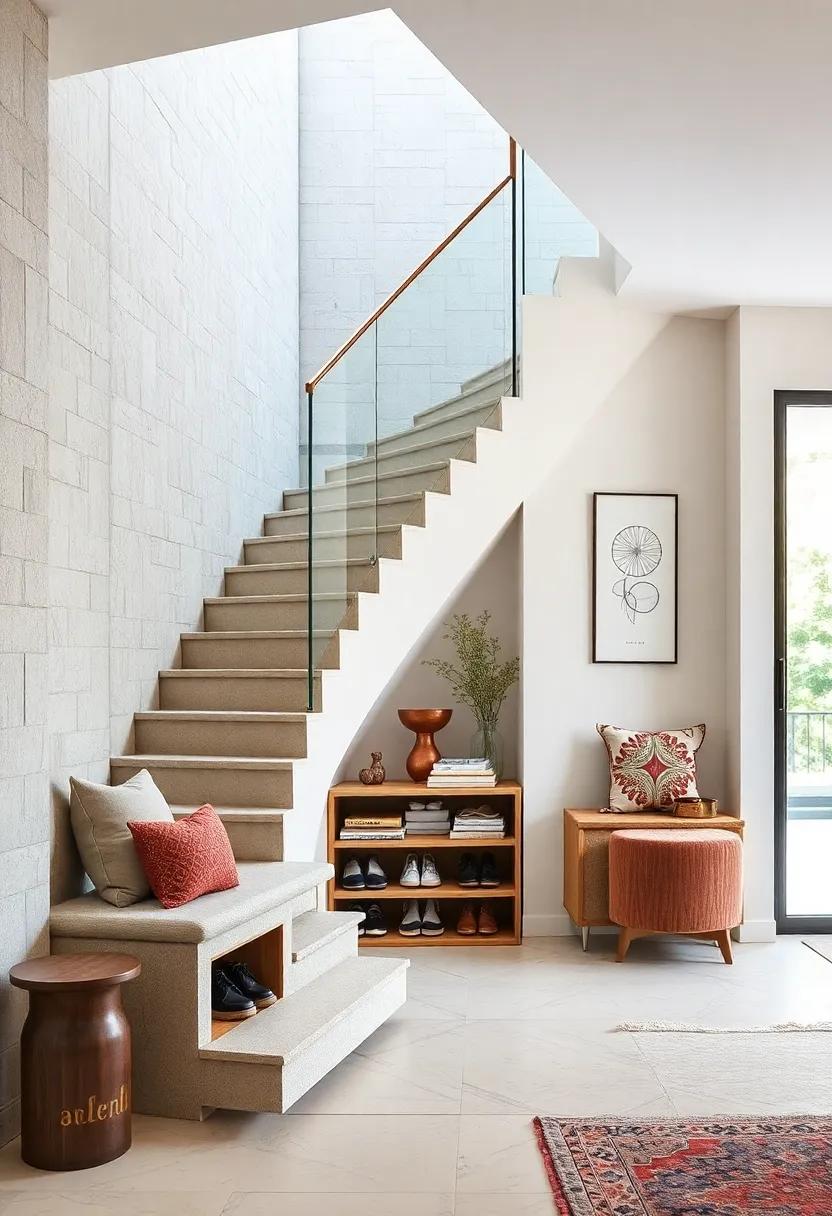 Multi-Purpose Masterpiece:​ This staircase serves dual functions, featuring seating along the sides and ‌hidden shoe storage beneath, perfect for ⁤small ‌apartments or compact homes