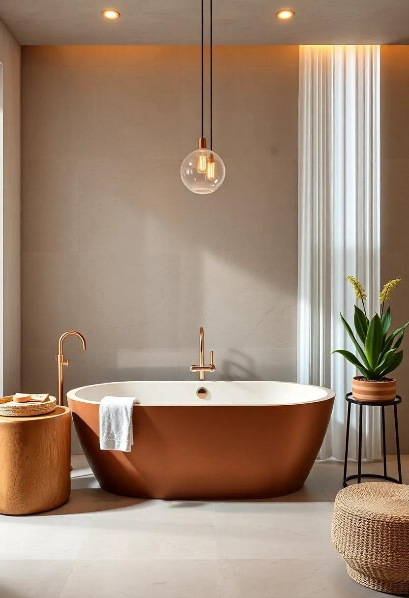 Freestanding Bathtubs: Opt for a sleek, modern bathtub in warm stone ‍or copper for a luxurious and stylish‌ centerpiece