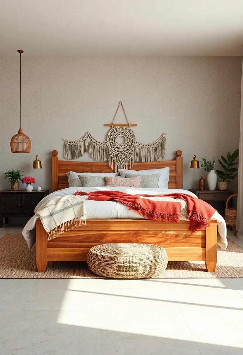 Boho ⁤Bliss: Revel in ⁣a wooden bed ‍adorned with macrame or bohemian⁤ textiles, established⁣ in earthy tones ⁤for a ⁣laid-back atmosphere