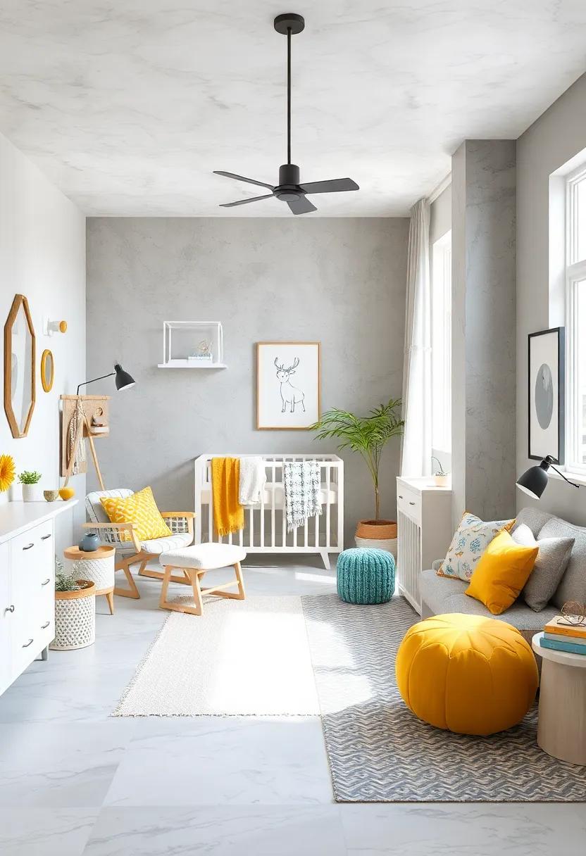 accent⁢ with Color: Add splashes of vibrant colors‍ like mustard yellow or soft mint green against the light⁣ grey backdrop⁤ to create a lively​ yet balanced environment