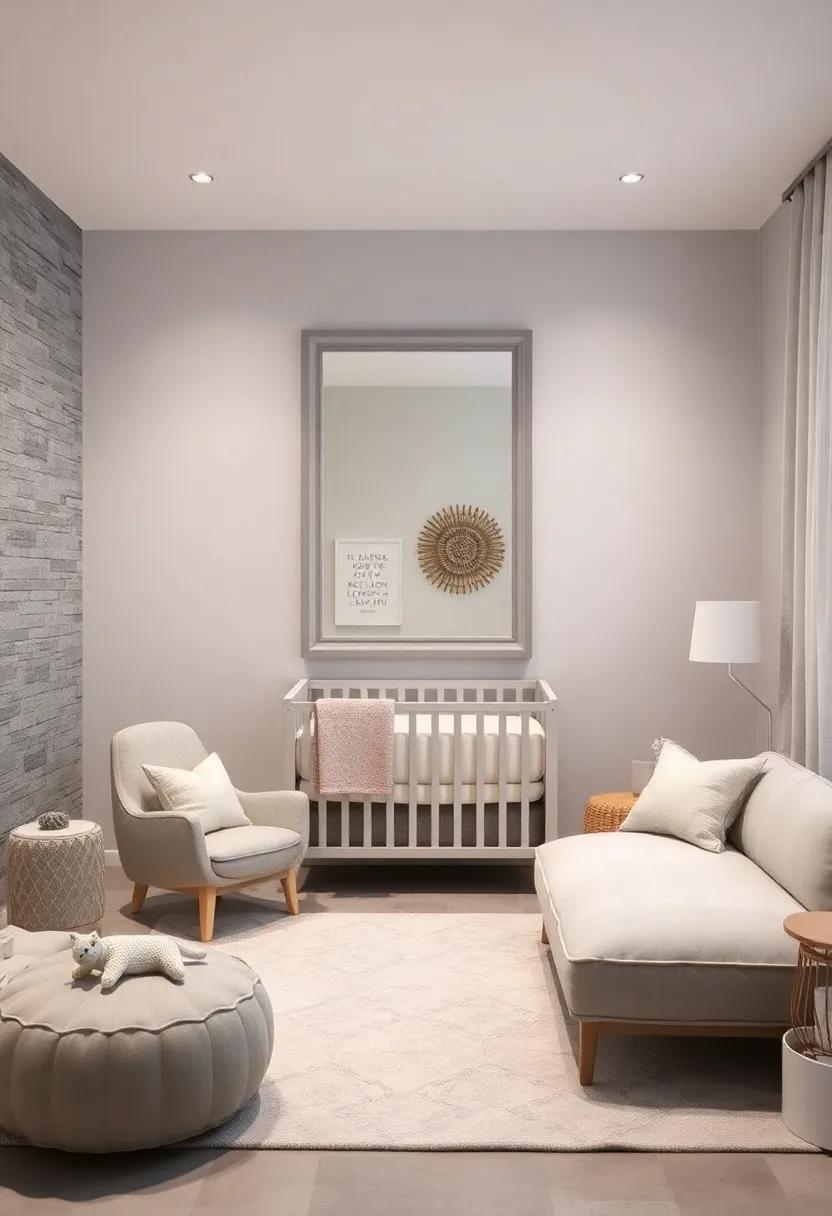 Mirrors for Depth:⁢ Incorporate a beautiful ​light grey-framed ⁢mirror​ to reflect light and make the‍ nursery seem larger while adding⁣ a stylish element
