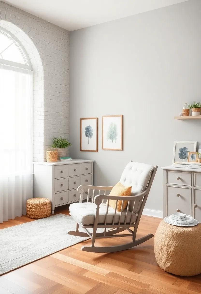 Vintage Accents:‍ Use vintage light grey furniture pieces, like an antique rocking chair, to blend old-world charm with contemporary nursery design