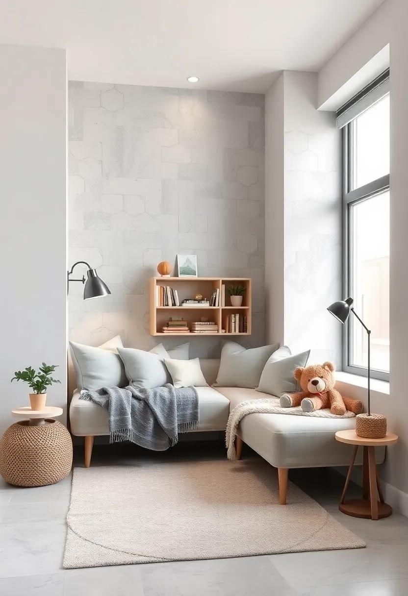 Cozy Nooks: Design a cozy reading‌ nook with ‌light grey ⁣cushions and a ⁤small ‌bookshelf, encouraging your little one’s love for stories from ‍an early age