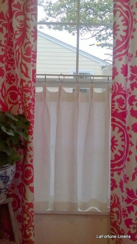 Linen Cafe Curtain Scalloped French or Pinch Pleat