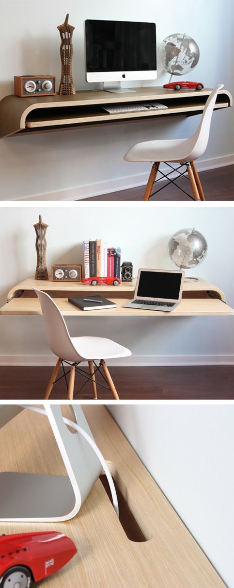 Minimal Wall Desk | Walnut | Large | Pull-out Shelf | Ideal for Home-Office