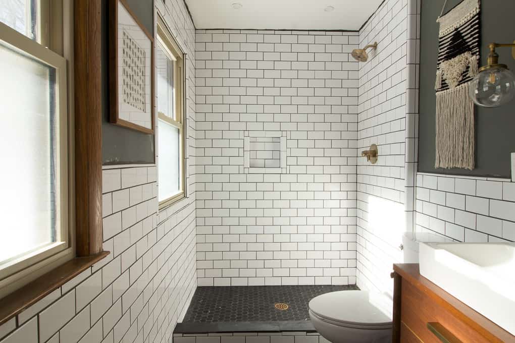 Contemporary subway tile bathroom