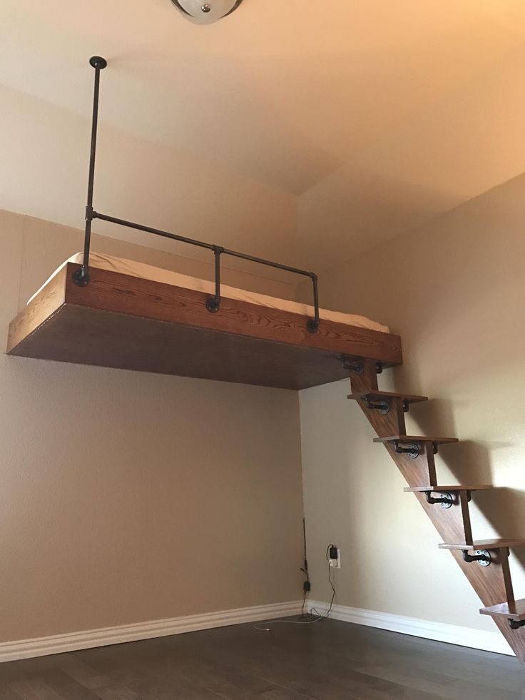 DIY Loft Bed with Iron Piping and Oak